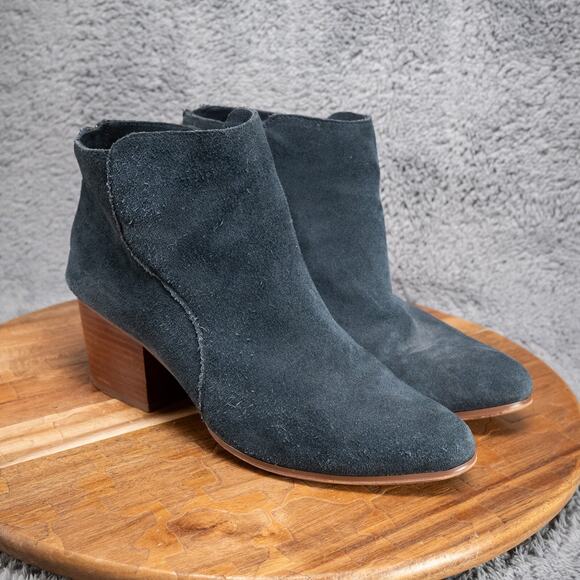 Sole Society Womens 9.5 M River Ankle Bootie Blue Suede Block Heels - Picture 1 of 8